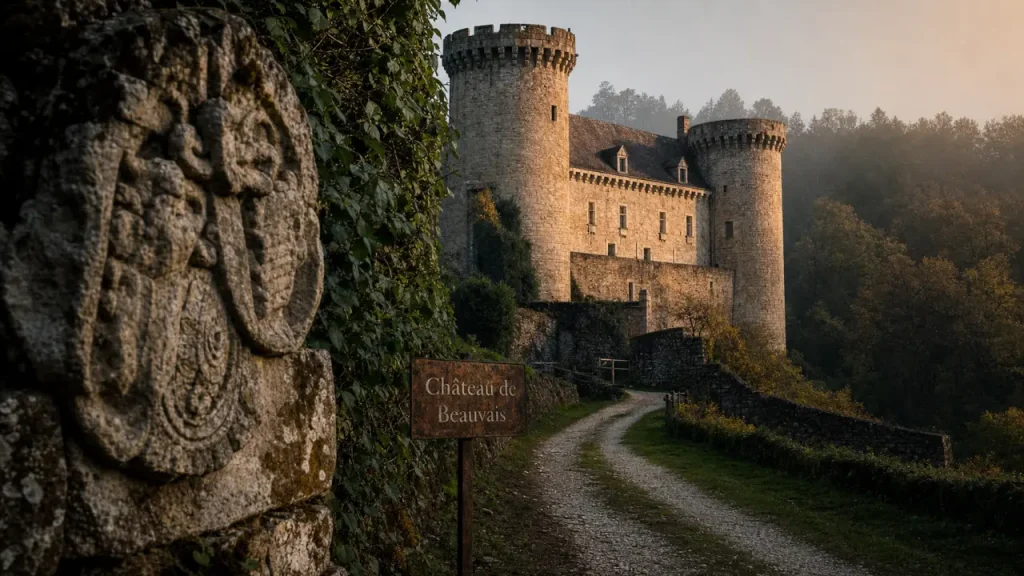 Château de beauvais dordogne : vue du château depuis l’allée