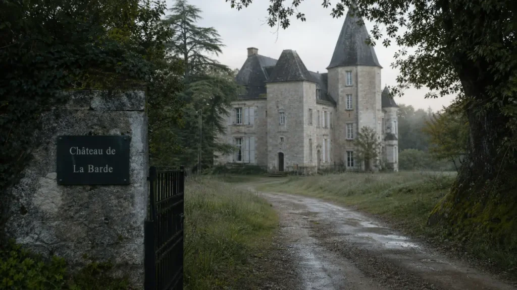 Château de la barde dordogne : façade en pierre et chemin au parc