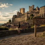 Château de Biron en Dordogne, vue du chemin vers le château