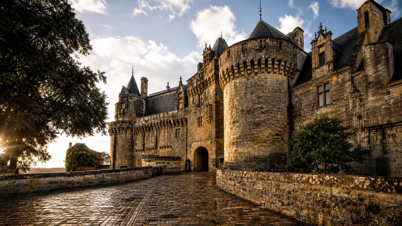 Château de Jumilhac en Dordogne : façade et toitures Renaissance