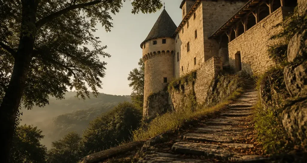 Château de la fleunie dordogne au-dessus de la vallée de la Vézère, architecture en calcaire