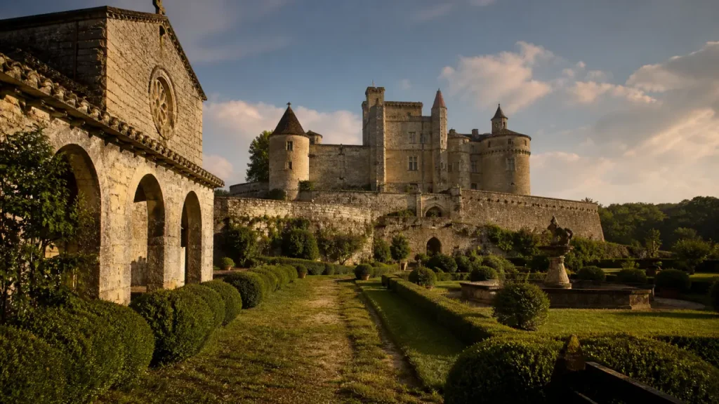 Château de Montréal dordogne : vue jardins et remparts