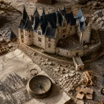 Maquette du château de l'Herm en Dordogne, style gothique flamboyant