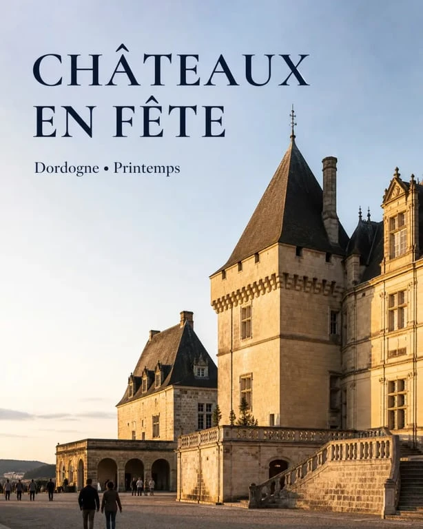 Châteaux en Fête Dordogne au château du Périgord, ambiance patrimoniale et festive en soirée