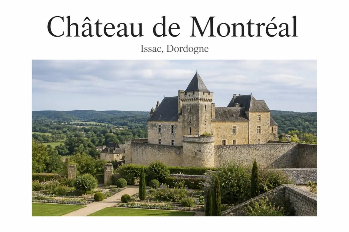 Château de Montréal dordogne avec remparts et jardins à Issac