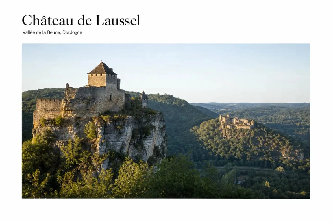 Château de Laussel dordogne dominant la vallée de la Beune face à Commarque
