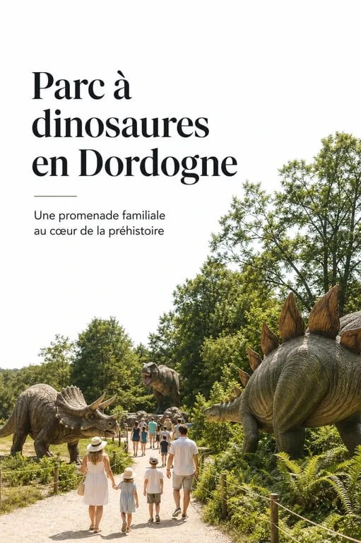 Parc aux dinosaures dordogne à Saint-Léon-sur-Vézère, allée ombragée avec dinosaures grandeur nature