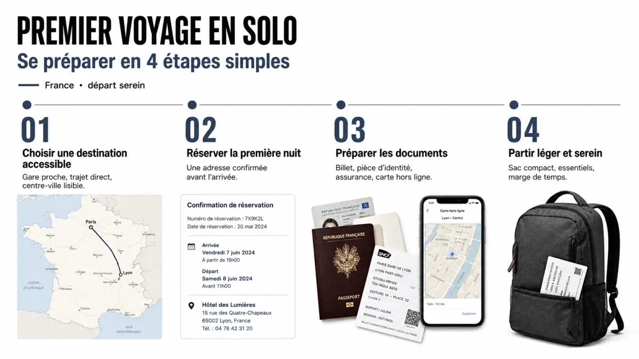 Comment bien préparer son premier voyage en solo en France : étapes de préparation, documents, hébergement et départ serein