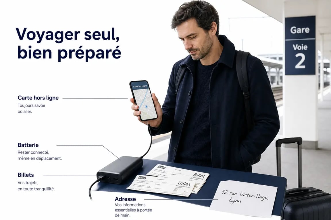 Comment bien préparer son premier voyage en solo en France : réflexes de sécurité, carte hors ligne et batterie externe