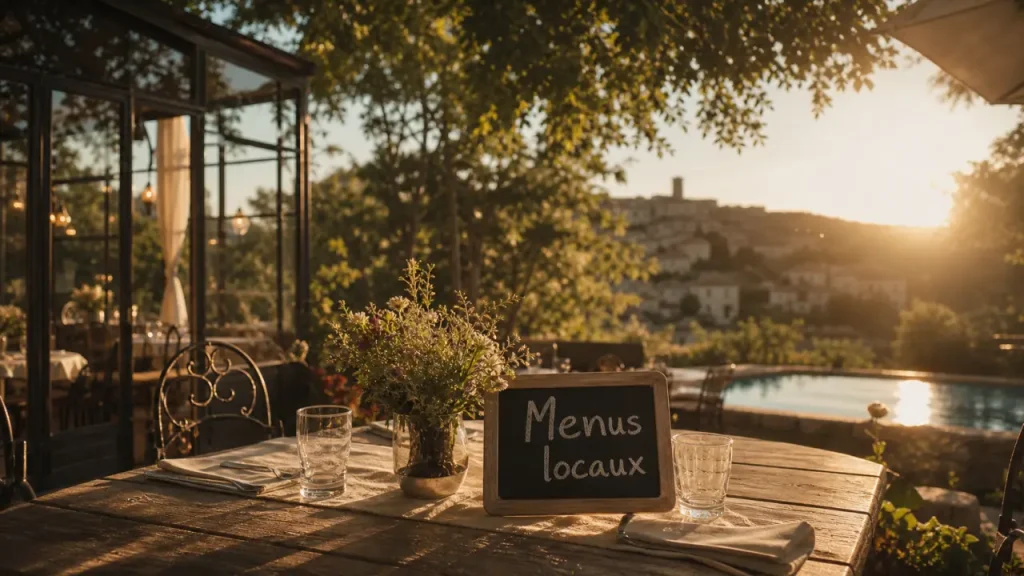 Terrasse du restaurant aubeterre hostellerie du périgord, menus de saison
