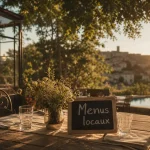 Terrasse du restaurant aubeterre hostellerie du périgord, menus de saison