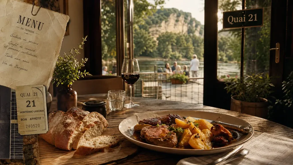 Restaurants montignac dordogne : Quai 21, assiette terroir et vue Vézère