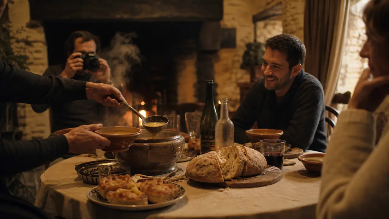 table d'hote perigord noir en maison de pierre, table ronde en bois