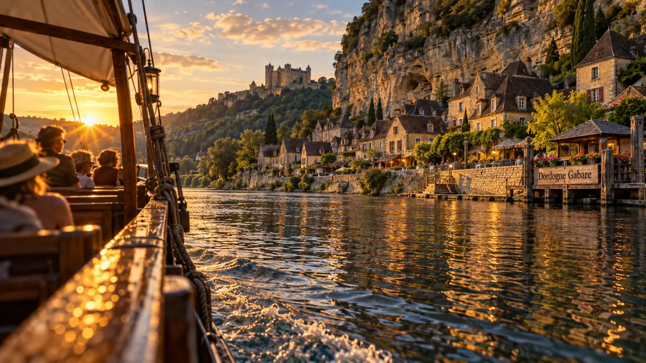 Bateau dordogne sarlat sur la Dordogne, La Roque-Gageac et falaises