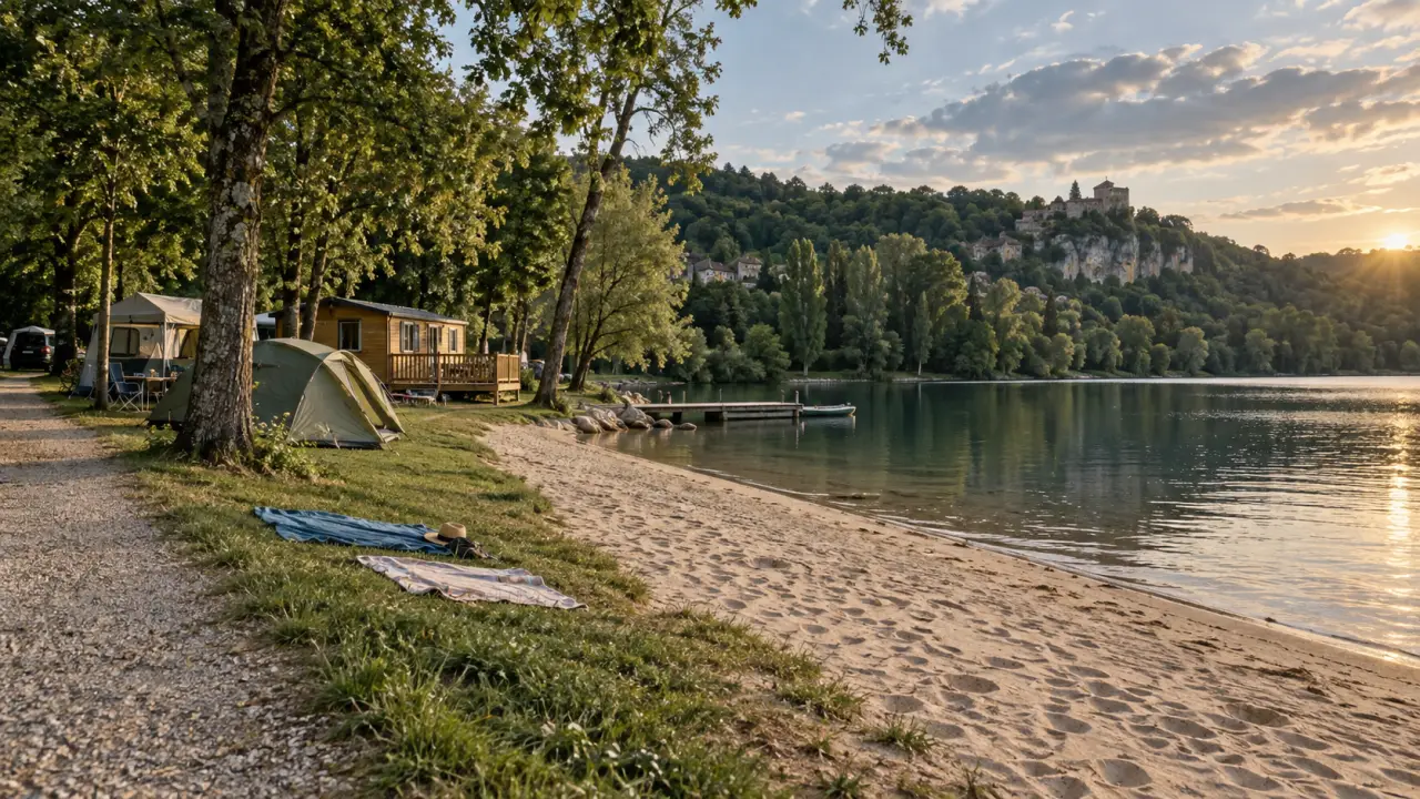 Camping dordogne - le domaine du lac en périgord noir : plage au bord du lac