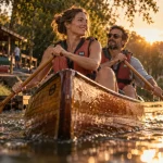 Canoeing dordogne bergerac : canoë sur la Dordogne près de Bergerac, golden hour