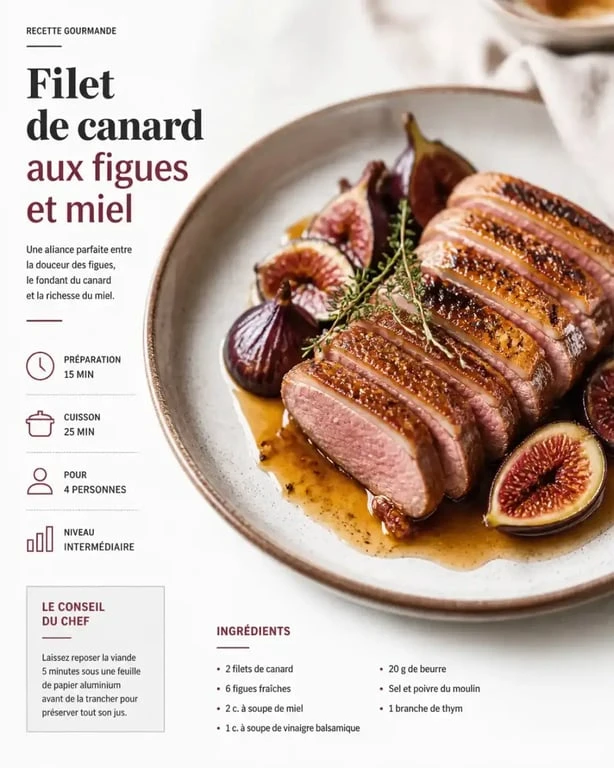 Filet de canard rôti aux figues, une recette emblématique des restaurants Michelin en Dordogne
