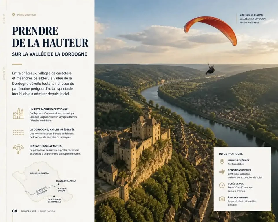 Baptême de parapente au-dessus de la vallée de la Dordogne près de Sarlat