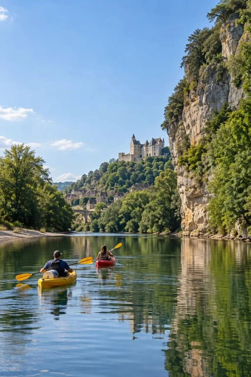 Descente en kayak Dordogne Sarlat entre falaises et châteaux du Périgord Noir