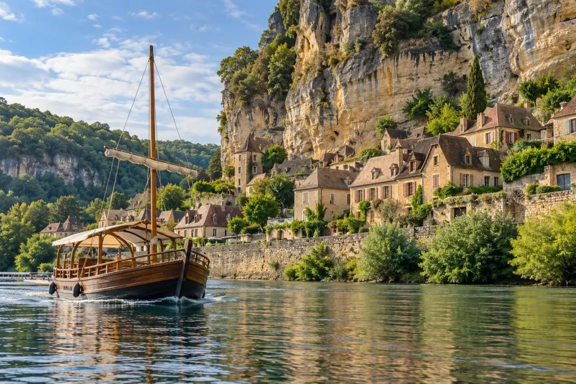 Bateau Dordogne Sarlat : promenade en gabare devant La Roque-Gageac
