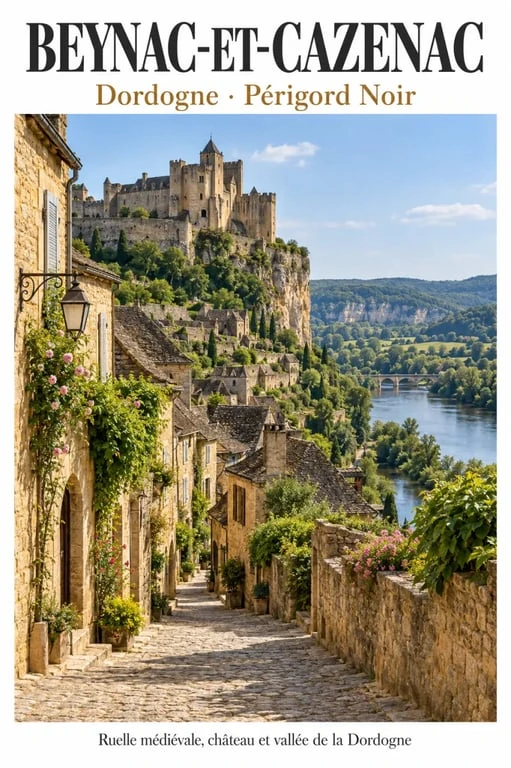 Restaurants à Beynac en Dordogne avec vue sur le village médiéval et la vallée