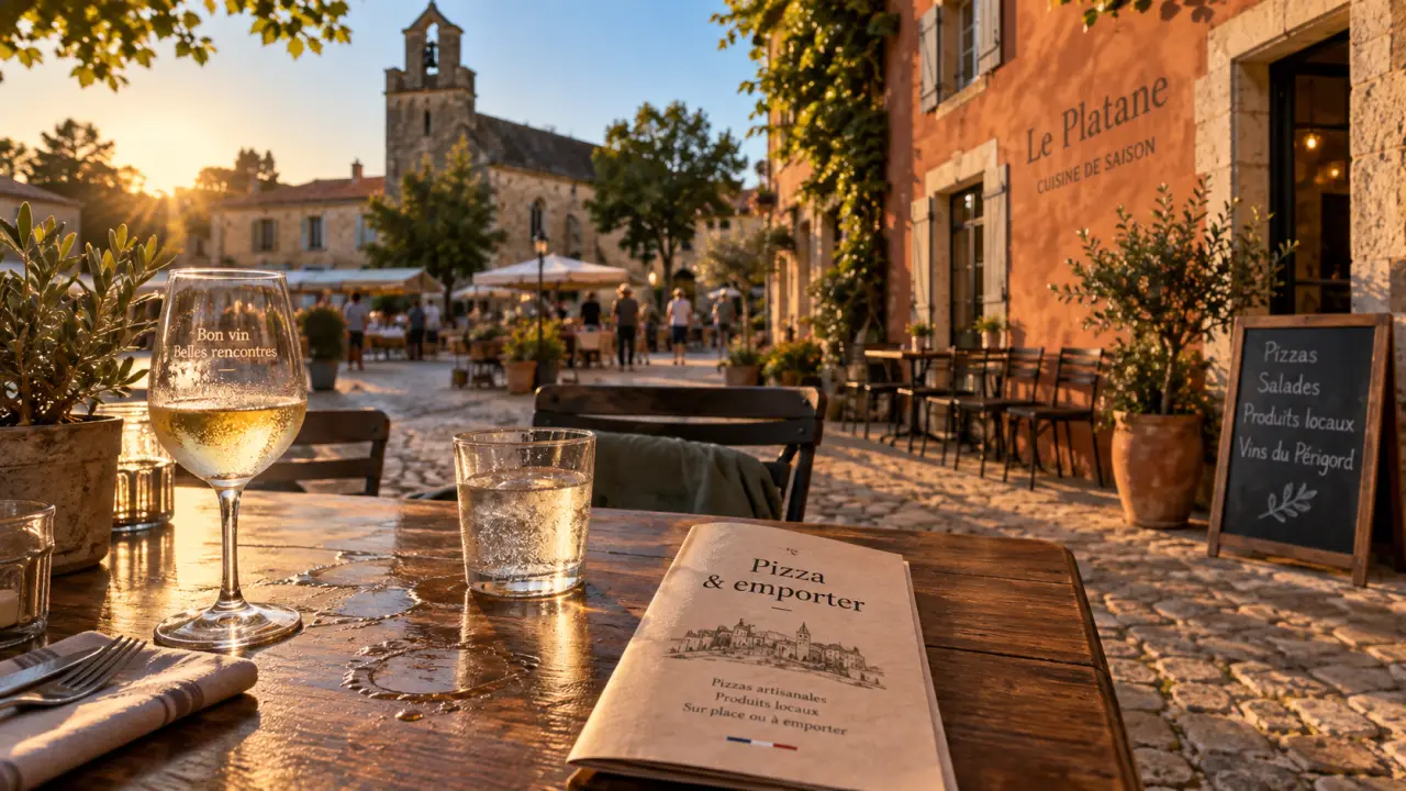 Mareuil en périgord restaurant : terrasse avec pizzas