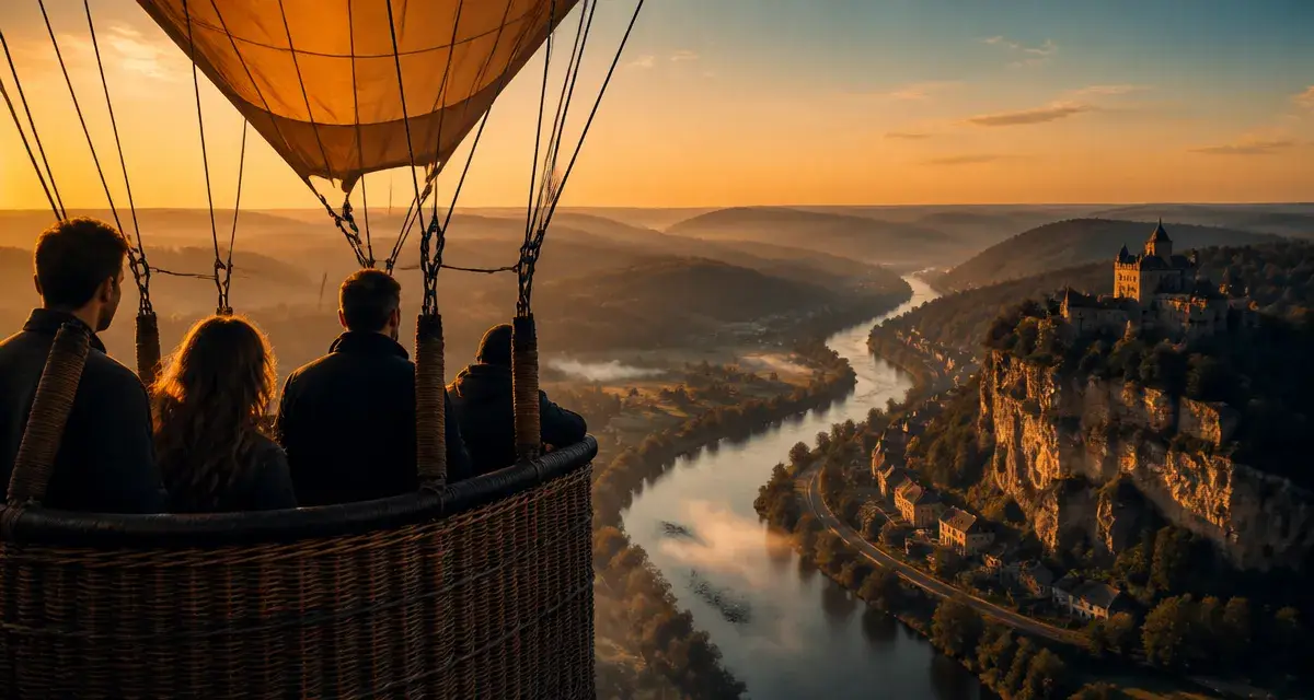 Montgolfiere dordogne sarlat survole la vallée des châteaux près de Sarlat