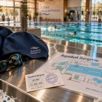 Piscines bergerac dordogne : bonnet et serviette près du bassin, nage