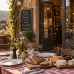 Restaurant le périgord nontron : table traditionnelle avec fromages et pain