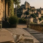 Restaurants Beynac Dordogne : table de déjeuner en terrasse à Beynac-et-Cazenac