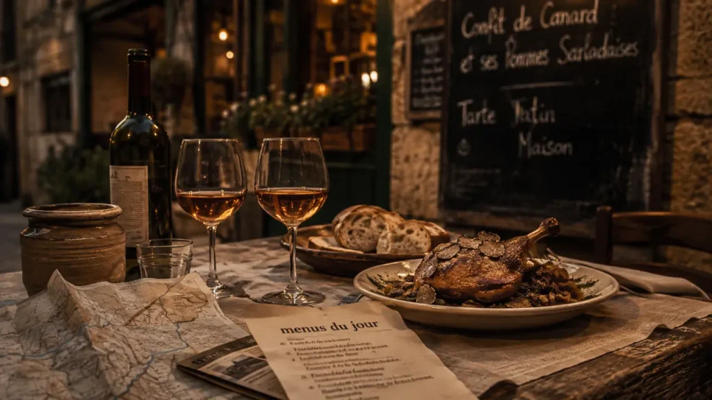 Restaurants in dordogne : table en lin et vin, ambiance terroir en Périgord