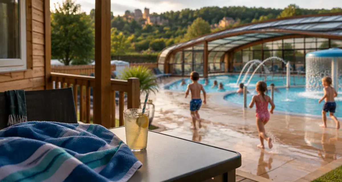 Camping dordogne lascaux : mobil-home avec piscine couverte près de la forêt