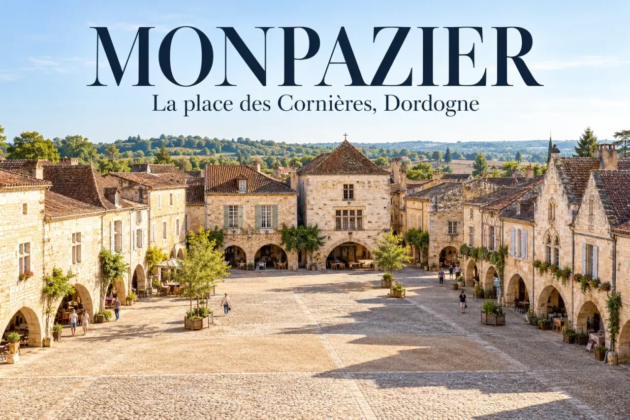 Bastides Dordogne Périgord : la place des Cornières à Monpazier