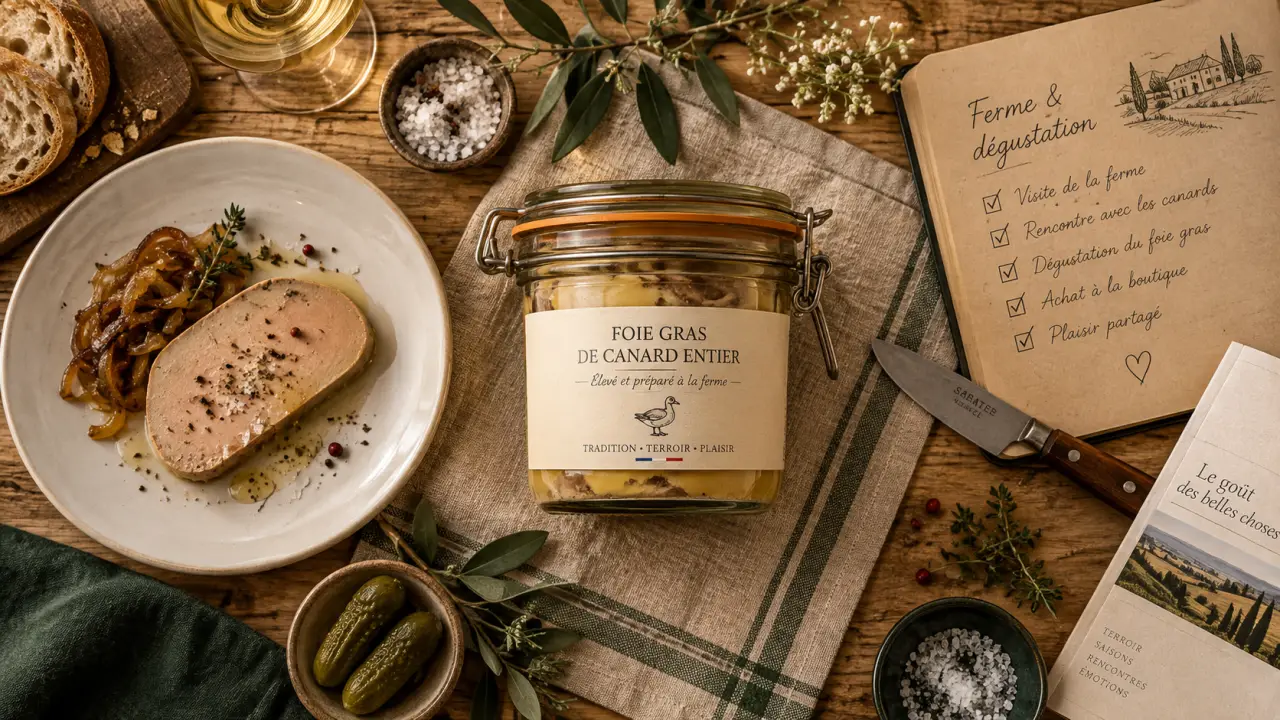 Foie gras de canard dordogne en bocal, tranches et dégustation