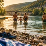 Plages dordogne sarlat : baignade sur petite plage au bord de la Dordogne