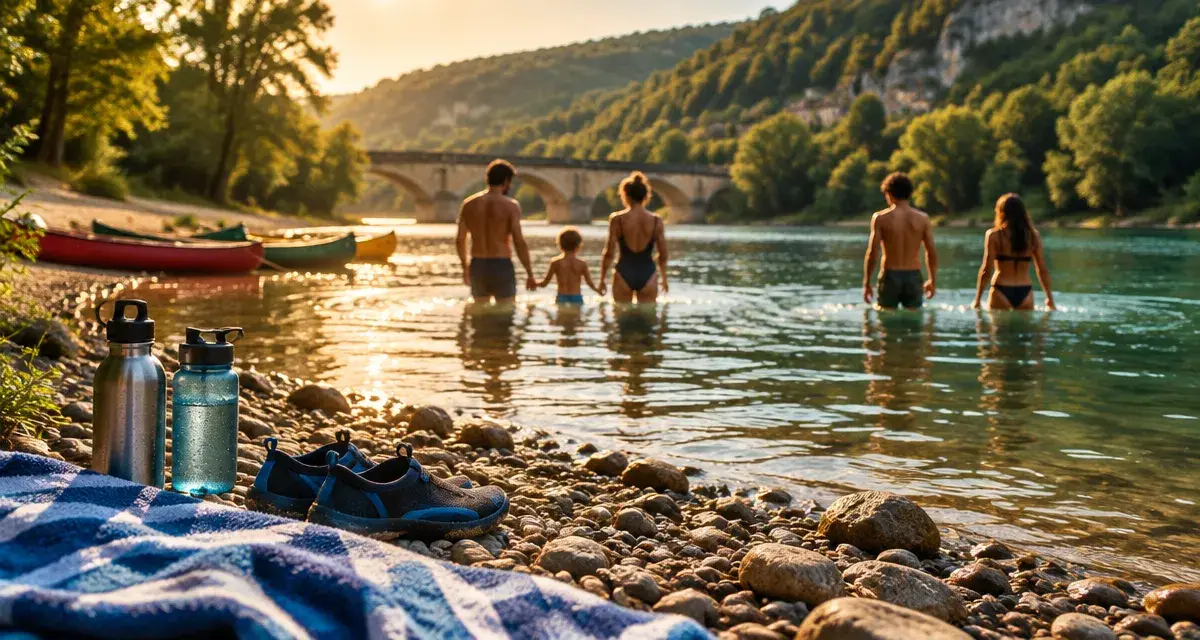 Plages dordogne sarlat : baignade sur petite plage au bord de la Dordogne